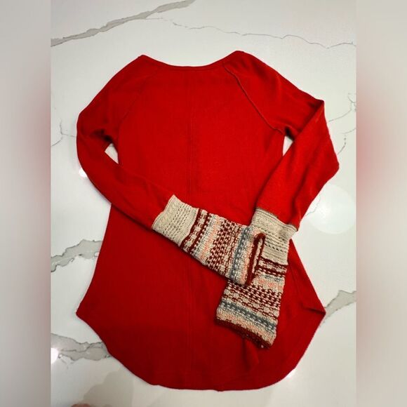 Free People Waffle long sleeve shirt crochet arms - Picture 4 of 6